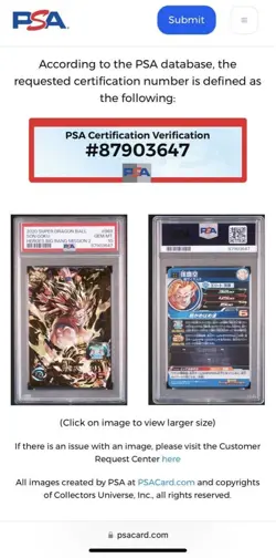 Dragon Ball Heroes PSA10 Son Goku Super Saiyan 3 Trading Card Gem Mint World 6 - Image 3