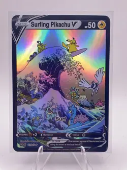 Pokemon Surfing Pikachu V Full Art Custom Pokemon Holo Foil Card - Image 1