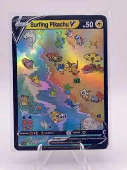 Surfing Pikachu V Full Art Custom Pokemon Holo Foil Card - Image 1
