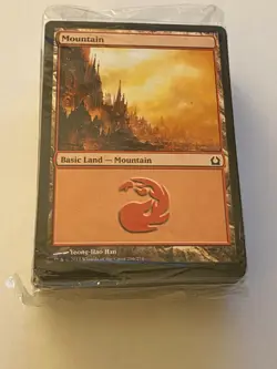 Magic the Gathering MTG Return to Ravnica Lands Pack Sealed Mountain #266 on top - Image 1