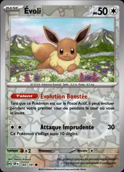Carte Pokemon EVOLI 143/191 REVERSE EV08 Etincelles Deferlantes SSP FR NEUF - Image 1