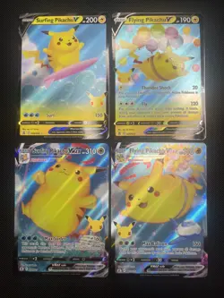 Pokemon TCG Celebrations Surfing/Flying Pikachu V/Vmax 4 Card Set - Image 1