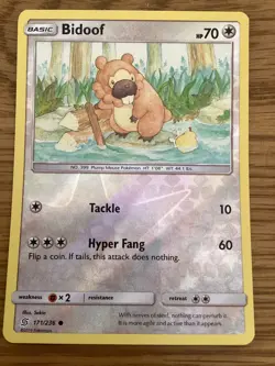 Bidoof Pokemon Card 171/236 Reverse Holo- Used -Sun & Moon-Unified Minds - Image 1