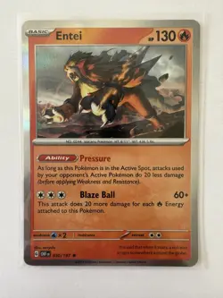 OBF. 030/197 Entei Holo Rare Pokemon Card (Obsidian Flames) - Image 1