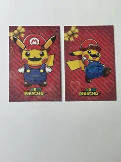 Pokemon 2 Mario Pikachu Merry Christmas Card Database Holo Hearts Version - Image 1