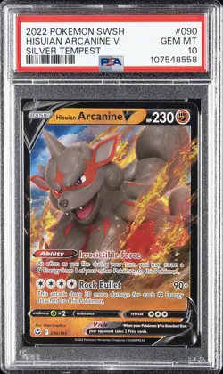 2022 POKEMON SWORD & SHIELD SILVER TEMPEST #090 HISUIAN ARCANINE V PSA 10 - Image 1