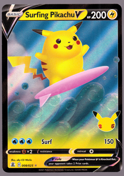 Surfing Pikachu V 008/025 Celebrations 2021 Pokemon TCG Card NM - Image 1