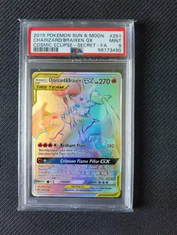 PSA 9 CHARIZARD & BRAIXEN GX 251/236 - POKEMON SUN & MOON COSMIC ECLIPSE 2019 - Image 1