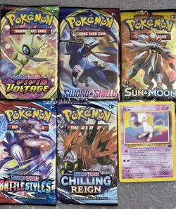 5 New Pokemon Booster packs And 1 Promo Card,,Chilling Reign, Battle Styles - Image 1