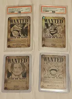 2x PSA10 2x Raw OP09 Wanted Card set One Piece Card Emperors In The New World EN - Image 1