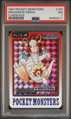 1997 Pokemon Japanese Dragonite Prism Holo Bandai Pokemon Carddass PSA 7 - Image 1