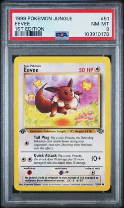 1999 POKEMON WOTC JUNGLE 1ST EDITION EEVEE #51 PSA 8 - Image 1