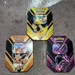 New Factory Sealed Pokemon V Powers Collection Tins Pikachu, Eevee, Eternatus - Image 1