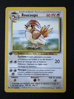 Roucoups 22/102 Rare Edition 1 Set de Base 1998 Francais FR Pokemon Card - Image 1