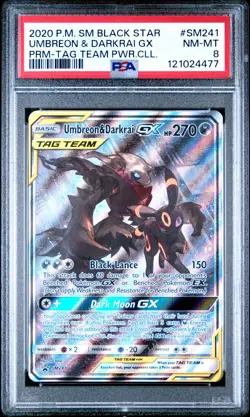 Pokemon TCG - Umbreon Darkrai Tag Team GX Black Star Promo Card SM241m - PSA 8 - Image 1