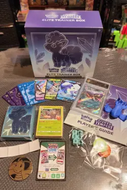 Pokemon Empty Silver Tempest ETB Mixed Lot! Arbok Ex 9 Slab, 3 Jap. V Cards - Image 1