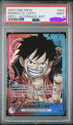 One Piece Card Game OP01-003 Alt Art Monkey D Luffy PRE ERRATA PSA 9 - Image 1