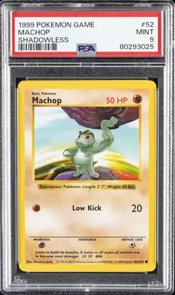 1999 POKEMON GAME SHADOWLESS #52 MACHOP PSA 9 - Image 1