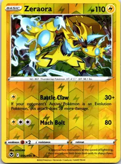 Pokemon TCG - Zeraora Reverse Holo Rare SWSH12: Silver Tempest 056/195 NM - Image 1