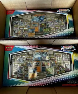 2x Pokemon Prismatic Evolutions Lucario/ Tyranitar Premium Collection SAM'S CLUB - Image 1