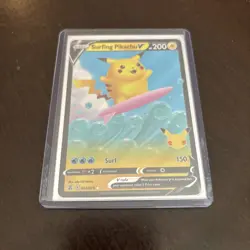 2021 Near Mint NM Pokemon Surfing Pikachu VMAX 008/025 Full Art Celebrations - Image 1