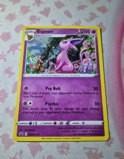 Pokemon Card Espeon SWSH174 SWSH Black Star Cosmos Holo Promo HD Swirl - Image 1