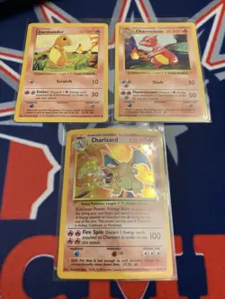 Pokemon Base Set Shadowless Charmander & Charmeleon, Unlimited Charizard Holo - Image 1