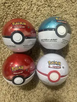 Pokemon Pokeball Tin Factory Sealed Lot of 4 Poke And Moon Ball 12 Booster Packs - Image 1
