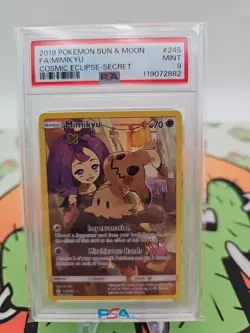 2019 POKEMON SUN & MOON COSMIC ECLIPSE SECRET #245 FULL ART/MIMIKYU PSA 9 - Image 1