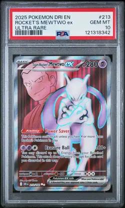 Rocket's Mewtwo Ex #213 2025 Pokemon Dri En-Destined Rivals PSA 10 UR - Image 1