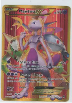 Pokemon Mewtwo EX 164/162 Secret Rare BreakThrough MP Card Gold - Image 1