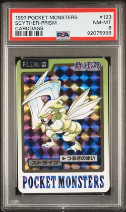 Scyther No.123 Bandai Carddass 1997 Prism Holo Pokemon Card Japanese PSA 8 NM/MT - Image 1