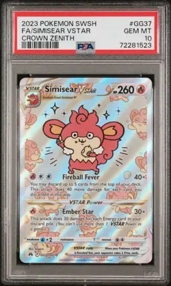 Pokemon TCG Sword & Shield Crown Zenith Simisear VSTAR GG37/GG70 PSA 10 - Image 1