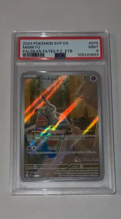 2024 Pokemon Paldean Fates Mimikyu Pokemon Center ETB BSP Promo #075 PSA 9 - Image 1