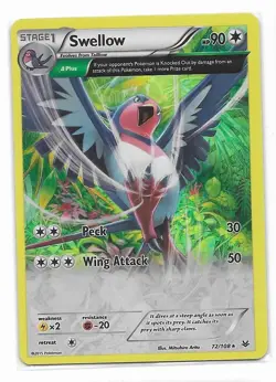 Swellow 72/108 (NM) Reverse Holo Rare XY Roaring Skies Pokemon Pokemon TCG Card - Image 1