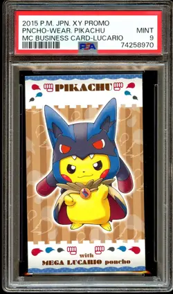 PSA 9 MINT Poncho Wearing Pikachu MEGA Lucario BUSINESS Pokemon Card 970 - Image 2