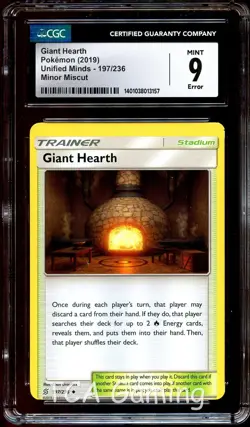 CGC 9 MINT Giant Hearth 197/236 ERROR MISCUT Unified Minds Pokemon Card 157 - Image 1