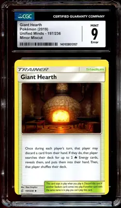 CGC 9 MINT Giant Hearth 197/236 ERROR MISCUT Unified Minds Pokemon Card 157 - Image 2