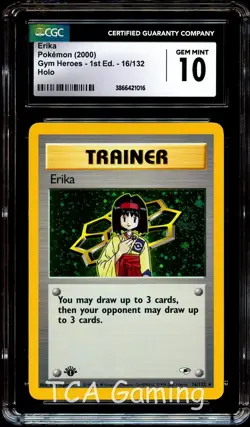 CGC 10 GEM MINT Erika 16/132 1st Edition HOLO RARE Gym Heroes Pokemon Card 016 - Image 2
