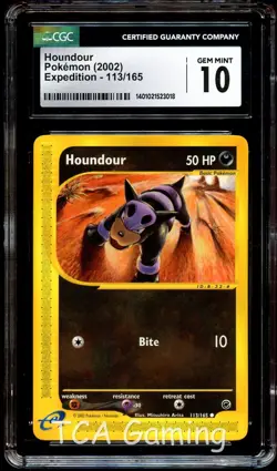 CGC 10 GEM MINT Houndour 113/165 Expedition Base Set Pokemon Card 018 - Image 1