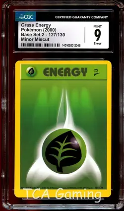 CGC 9 MINT Grass Energy 127/130 ERROR MISCUT Base Set 2 Pokemon Card 045 - Image 1