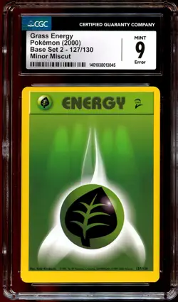 CGC 9 MINT Grass Energy 127/130 ERROR MISCUT Base Set 2 Pokemon Card 045 - Image 2