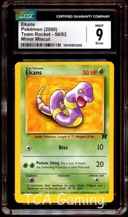 CGC 9 MINT Ekans 56/82 ERROR MISCUT Team Rocket Pokemon Card 059 - Image 1