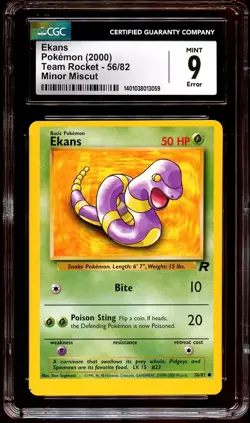 CGC 9 MINT Ekans 56/82 ERROR MISCUT Team Rocket Pokemon Card 059 - Image 2