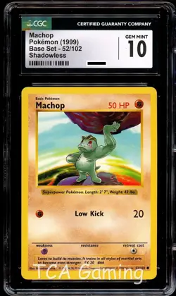 CGC 10 GEM MINT Machop 52/102 SHADOWLESS Base Set Pokemon Card - Image 1