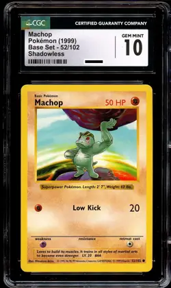 CGC 10 GEM MINT Machop 52/102 SHADOWLESS Base Set Pokemon Card - Image 2