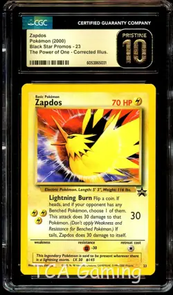 CGC 10 PRISTINE Zapdos # 23 CORRECTED WOTC Black Star PROMO Pokemon Card 031 - Image 1