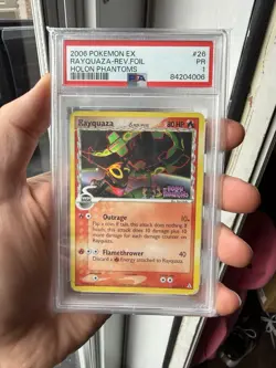 2006 Pokemon EX Rayquaza Reverse Foil Holon Phantoms Card 26 PSA 1 - Image 1