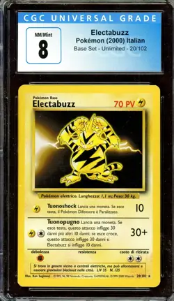 ELECTABUZZ 2004 Pokemon Base Set Unlimited #20/102 ~ Graded CGC 8 NM-MT - Image 1