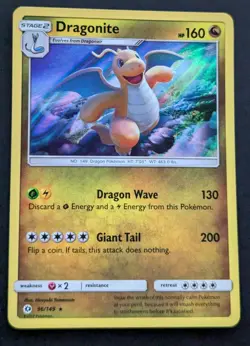 Pokemon Card Dragonite Cosmos Holo Sun & Moon Base Set 96/149 Holo Rare - Image 1